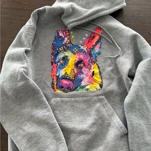 Gray Dog Hoodie with Colorful German Shepherd Design